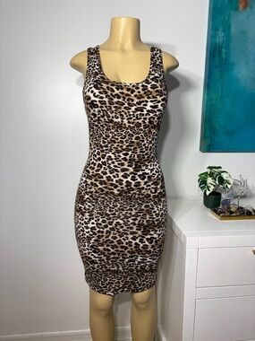 Leopard Print Scoop Neck Mini Dress - Brown Leopard